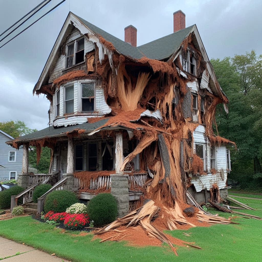 Signs Your Brookline Home Needs a Tree Inspection Damaged tree on an Brookline home showing signs of disease and decay